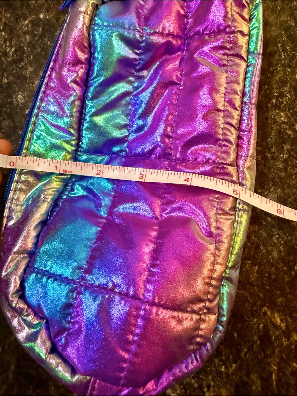 Rainbow Galactic Iridescent Squishy Quilted Metallic Zipper Clutch Makeup Pouch